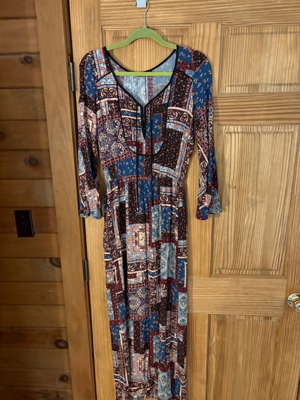 American Eagle Outfitters Blue Multi Patchwork Maxi Dress